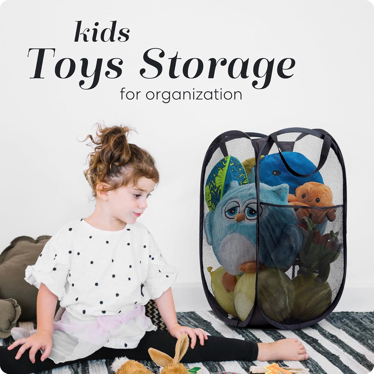 Handy Laundry Collapsible Mesh Pop Up Hamper with Wide Opening and Side Pocket - Breathable, Sturdy, Foldable, and Space-Saving Design for Clothes and Storage (Black)