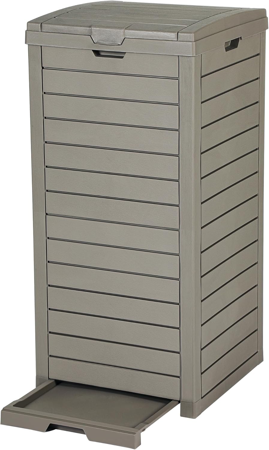 DWVO 38 Gallon Large Outdoor Trash Can, Waterproof Resin Hideaway Garbage Bin with Lid and Drip Tray, Outside Trash Bin for Porch, Backyard, Deck, Patio, Poolside, Easy to Clean, Taupe