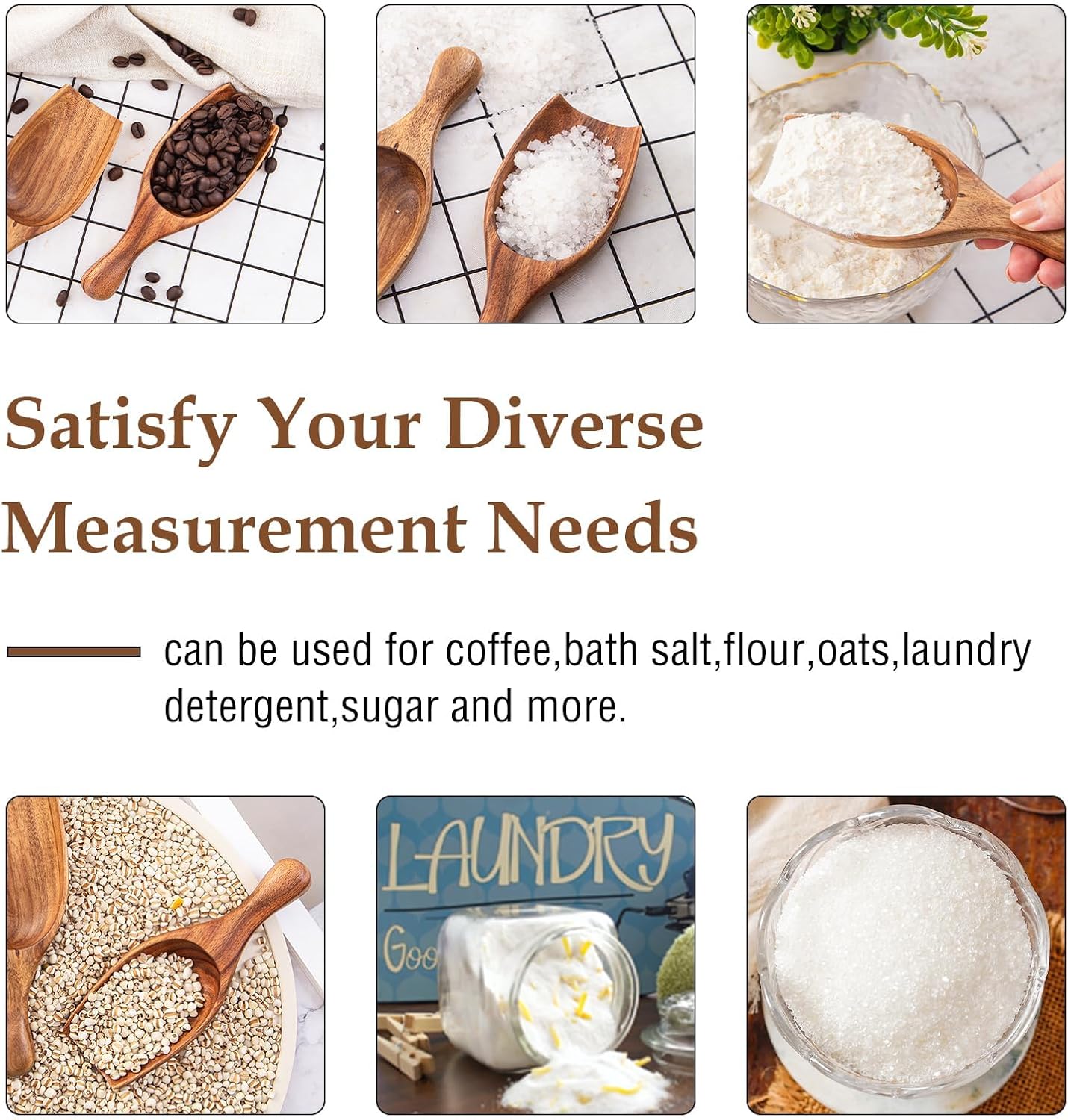 Wooden Coffee Scoop, 6.3 Inch Large Ground Coffee Scoop, Acacia Wood Wooden Scoop Coffee Spoons for Jars Canisters, Bath Salts, Tea, Sugar, Laundry Detergent