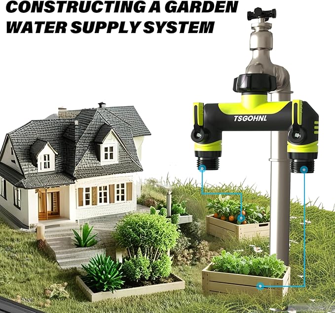 Garden Hose Splitter, 3/4-Inch Hose Manifold, Outdoor Faucet Adapter - Soft TPR Covering - Lightweight Non-Slip Sun-Resistant 2-Way Valve（green）