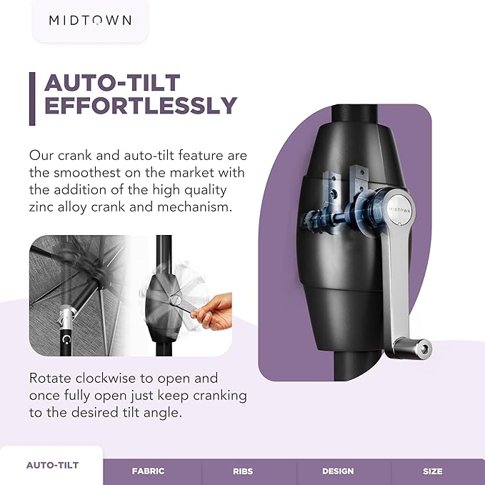 Midtown Umbrellas The Lean 8 Feet Outdoor Umbrella With Terylast Cobalt Stripes (Blue/White Stripes) Polyester Fabric - Auto-Tilt Aluminum Frame Patio Umbrella For Deck, Garden, Pool - Black Pole