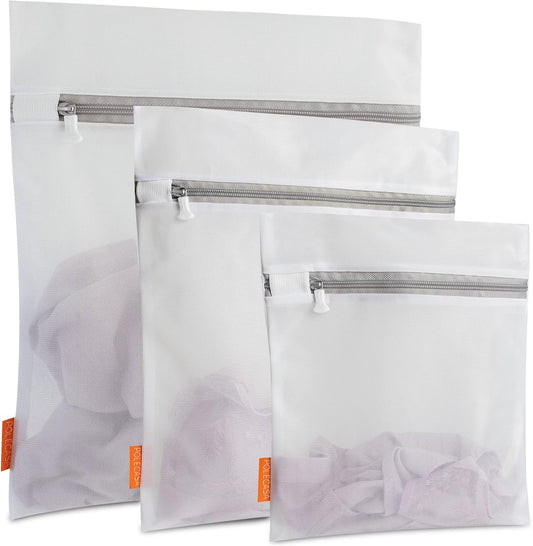 Polecasa 3Pcs Extra Durable Fine Mesh Laundry Bags with Sturdy Zipper for Delicates, Protect Clothes in Washing Machine, Laundry Room Essentials for College, Dorm (1 Large, 1 Medium, 1 Small)