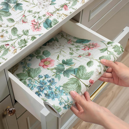 Shelf Liner for Kitchen Cabinets Non Adhesive Drawer Liner,Cabinet Liner for Shelves,Non Slip Kitchen Drawer Liners for Dresser,Waterproof Shelf Paper for Refrigerator,Cupboard,12In x 16.4FT