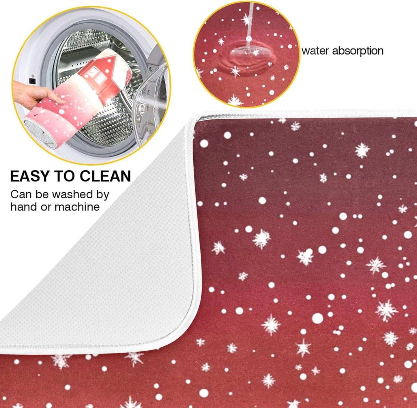 Christmas Tree Red Dish Drying Mat for Kitchen Countertop 16x18 Winter Snow Cabin Xmas Small Drying Mat Reusable Quick Dry Dish Sink Mats Easy Clean Decorative Essentials