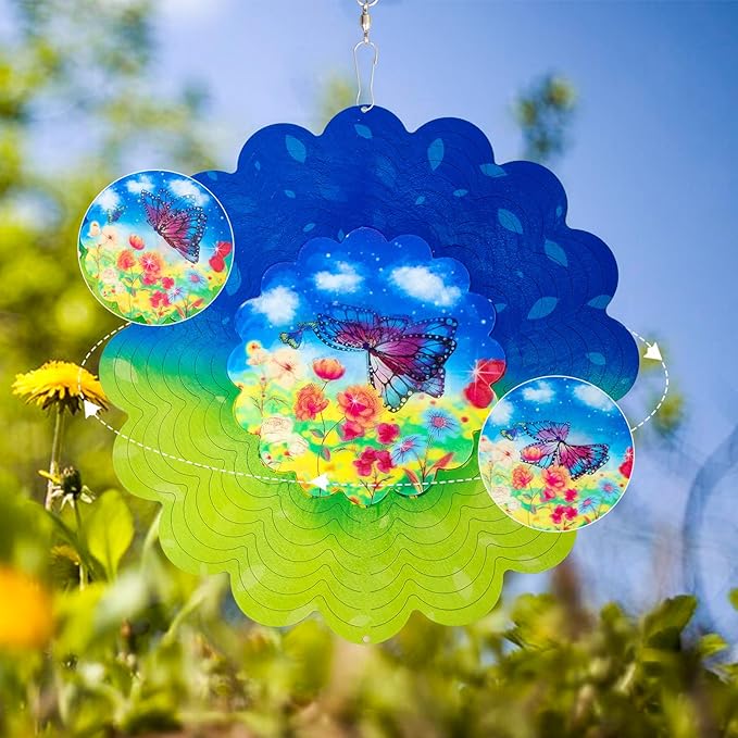 Butterfly Metal Wind Spinners - Butterfly Gifts for Women Mom Grandma Wife, Hanging Animations Wind Spinner for Outdoor & Indoor Decorations, 12 inch for Ornament Gifts