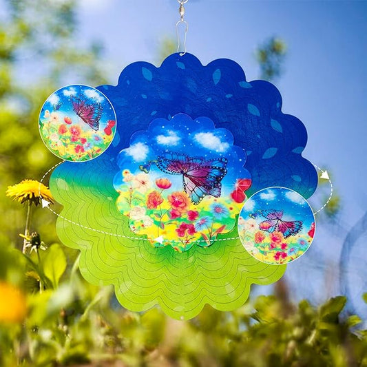 Butterfly Metal Wind Spinners - Butterfly Gifts for Women Mom Grandma Wife, Hanging Animations Wind Spinner for Outdoor & Indoor Decorations, 12 inch for Ornament Gifts