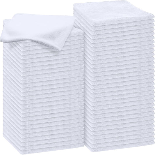 Nuenen Microfiber Cleaning Cloths for Cars 16 x 16 Inch Ultra Absorbent Car Towels Drying Reusable Cleaning Supplies House Kitchen Window Microfiber Towel(White,60 Pcs)