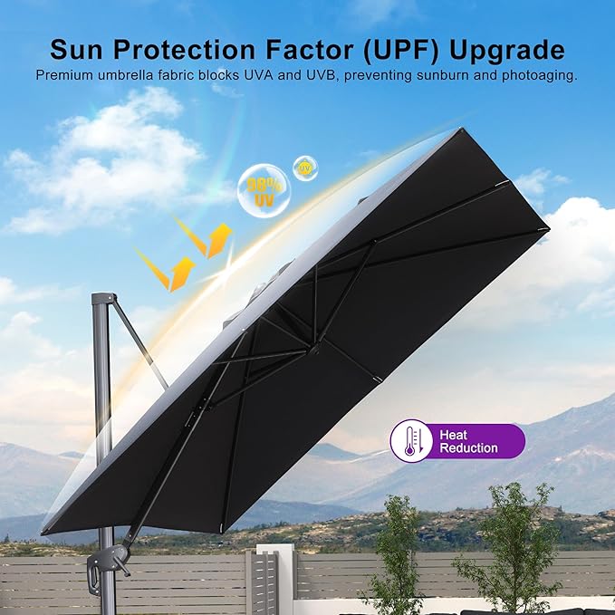 PURPLE LEAF 9 FT Cantilever Patio Umbrella Outdoor Aluminum Offset Square Umbrella with 3 Years Fade Resistance Recycled Fabric and 360-degree Rotation for Deck Pool Garden, Graphite Grey