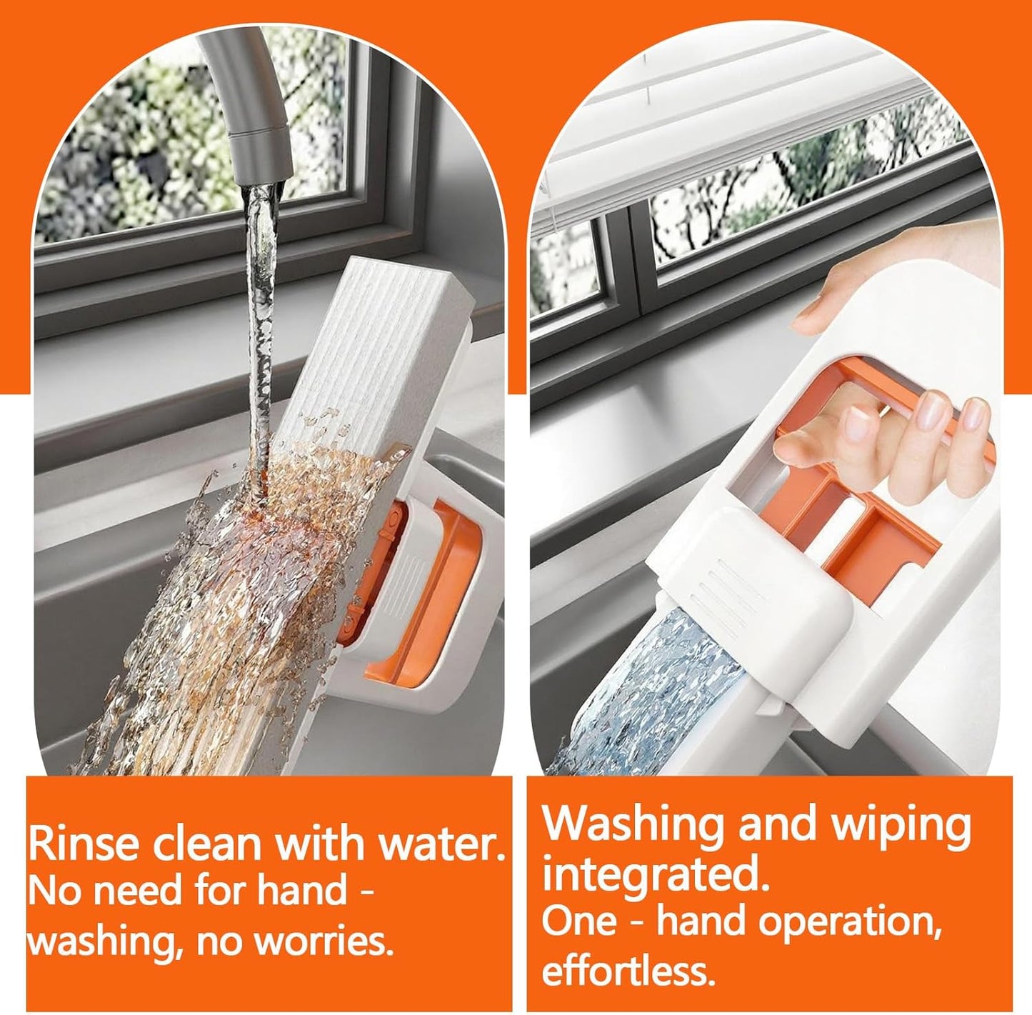 Mini Foldable Desktop Mop, Portable Cleaning Sponge Mop Self-Squeeze Sponge Cleaning Tool for Wet Dry Use on Kitchen Countertops Glass Bathroom Car (Orange & Gray)