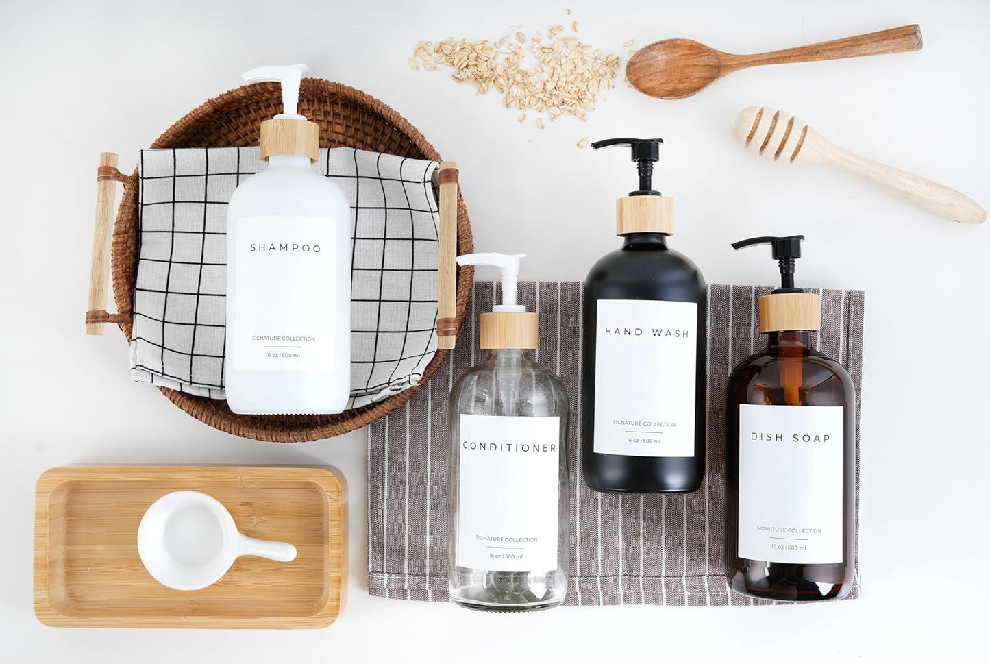 Emerson Glass Soap Dispenser Set - 16 Oz, 2-Pack with Pump and Labels for Kitchen and Bathroom