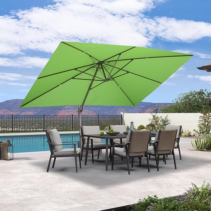 PURPLE LEAF 10' X 13' Patio Cantilever Umbrella Rectangle Umbrella Outdoor with Aluminum Offset Hanging and 360° Rotation for Pool Garden Deck Patio, Green