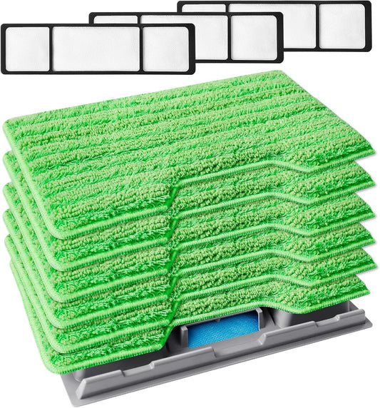 KEEPOW Reusable Mop Replacement Pads Compatible with Shark Vac Mop VM252 VM200 VC205 VM250 /QM250 VM190 VM200P12, Washable Vacuum Mop Pad Refills, Upgraded Design of Dirt Chamber (1+3+6 Pads)