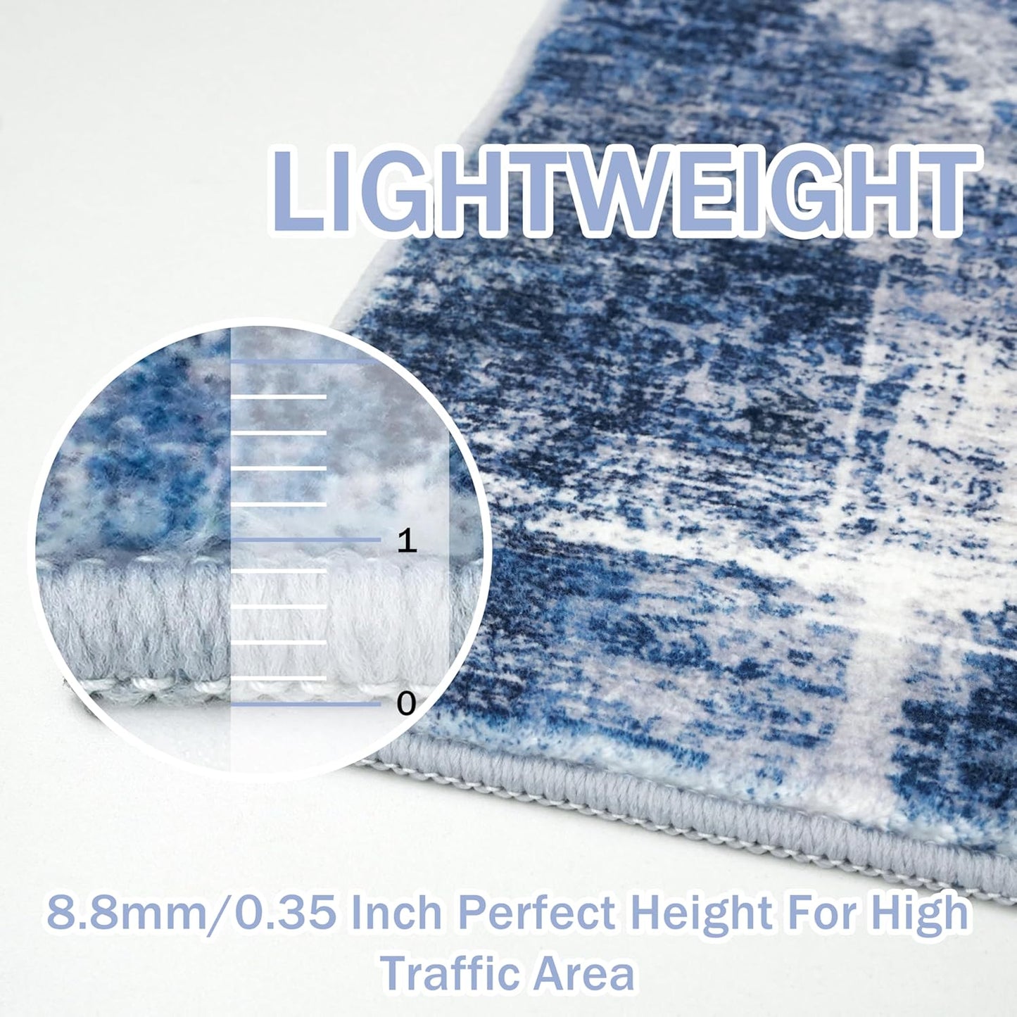 IOHOUZE Abstract Runner Rug 3x10 Ft Washable Runners for Hallways, Non Slip Kitchen Runner Printed Faux Wool Entryway Runner Indoor, Modern Abstract Floor Carpet for Hall Bedroom, Navy/Grey