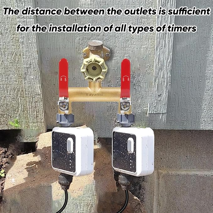 Garden Hose Splitter, 3/4” Rust and Freeze Resistant Outdoor Hose Manifold with 2 green Extra Long Handles Faucet Adapter-Heavy Duty Brass 2-Way Valve