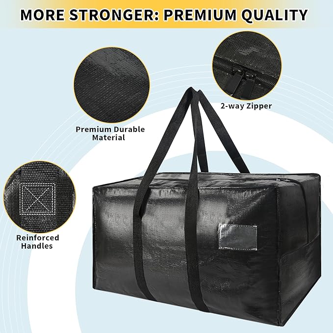 Heavy Duty Extra Large Moving Bags,176 Gallon Jumbo Packing Bags,Huge Moving Storage Bags with Strong Zippers & Carrying Handles,Reusable Big Moving Storage Bags for College Dorm Travel 1Pack