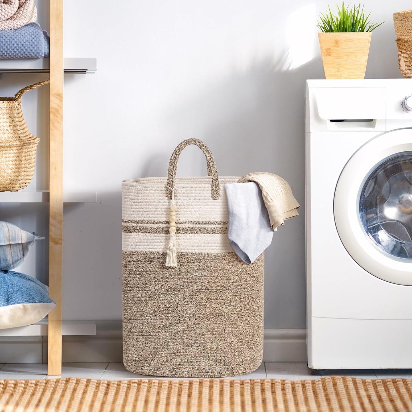 Woven Laundry Basket for Clothes, 100 L Large Rectangle Laundry Hampers, Nursery Storage Basket for Toys, Tall Dirty Clothes Hamper for Bedroom Aesthetic, Bathroom, Laundry Room