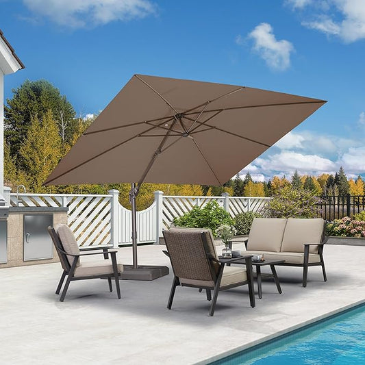 PURPLE LEAF 9' X 11.5' Rectangle Cantilever Umbrella Patio Umbrella Outdoor Aluminum Offset Hanging Umbrella with 360-degree Rotation for Pool Garden Backyard Deck, Taupe