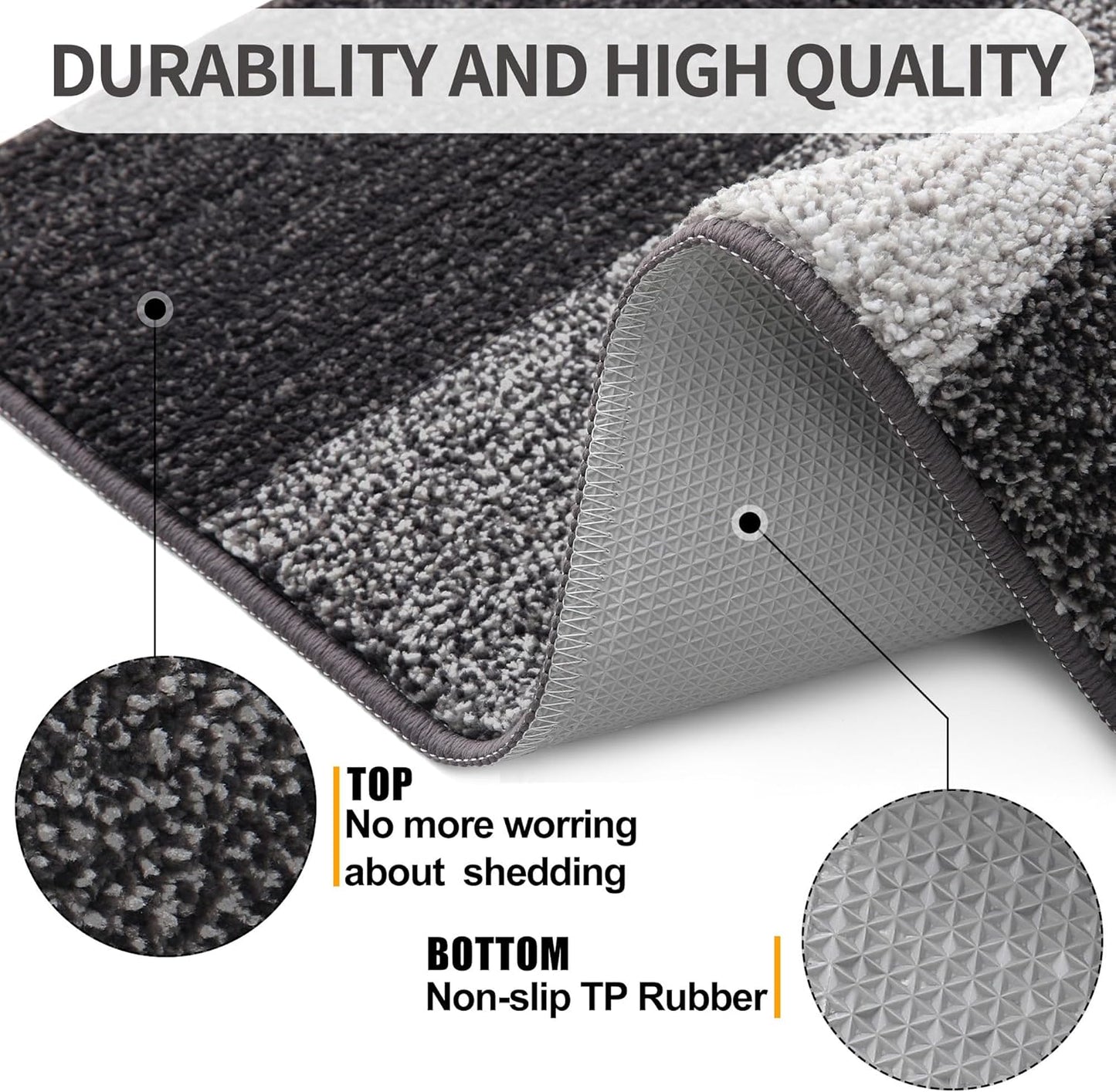 Kitinjoy Indoor Outdoor Door Mat, 71x47 Non-Slip Absorbent Dirt Trapper, Low-Profile Washable Inside Entrance Front Floor Mat, Sturdy Soft Entry Doormats for Entryway, Grey