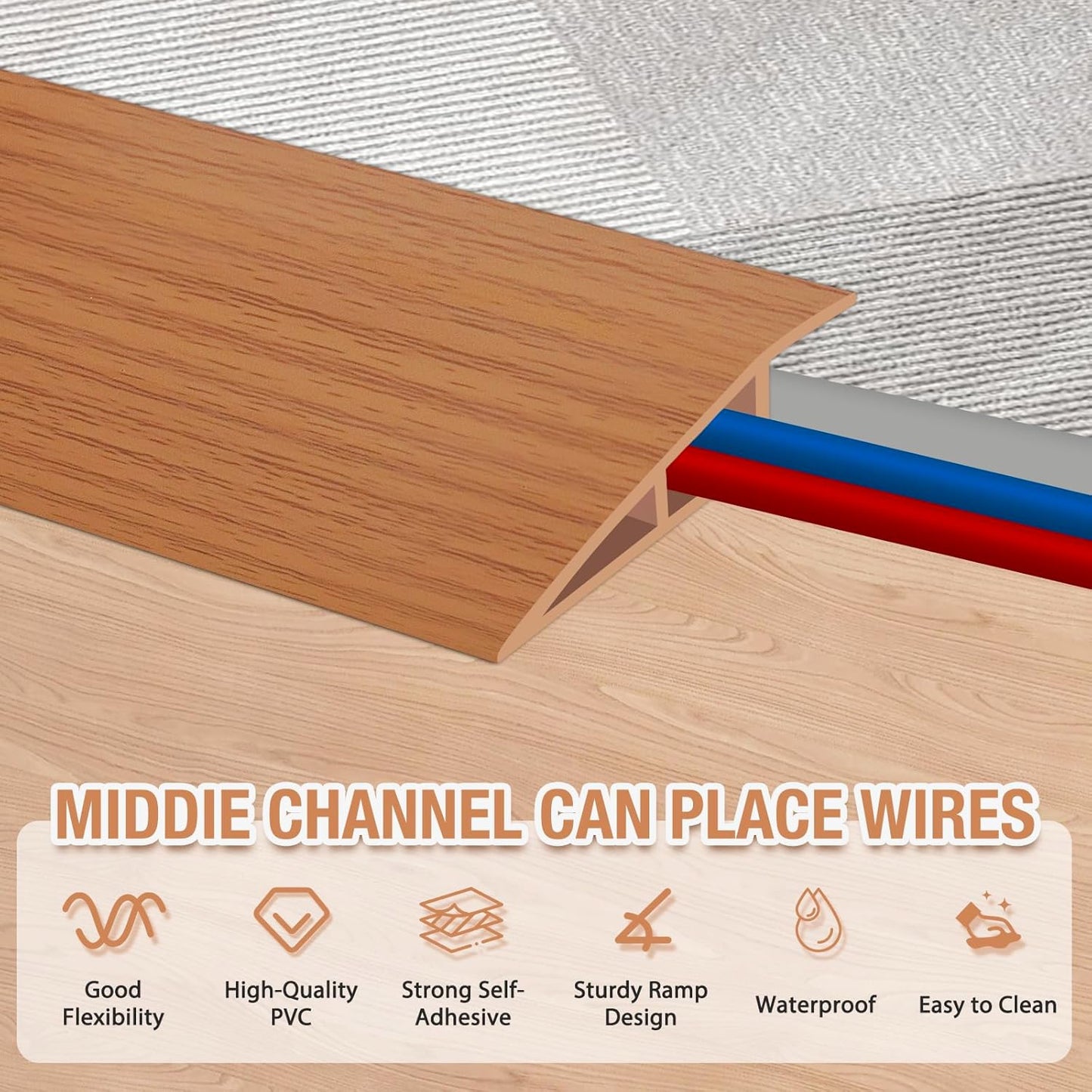 Floor Transition Strip Self Adhesive Vinyl Door Threshold for Doorways Carpet Edging Trim Overlap Edge Reducer for Laminate Floor, Carpet, Tile (Yellow Oak Grain, 3/5" to 4/5", 10Ft)