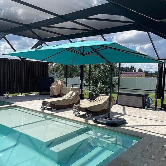 PURPLE LEAF Patio Umbrella with Base 10 Feet Outdoor Cantilever Square Umbrella Aluminum Offset Umbrella with 360-degree Rotation for Garden Deck Pool Patio, Turquoise Blue