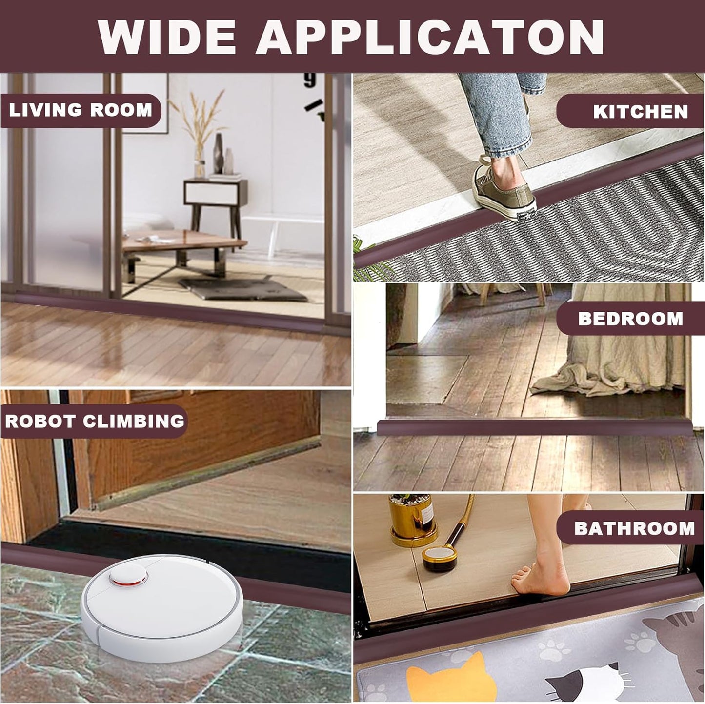 Vinyl Door Threshold Flooring Transition Strip Self Adhesive Carpet Edging Strip for Laminate Doorway Edge Threshold from 1/5" to 2/5" (Coffee, 6.6 Ft)