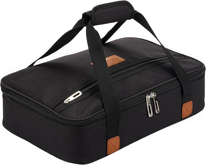 Stack Store Plus More Black Insulated Casserole Carrier for Hot or Cold Food, Lasagna Holder for Picnic, Potluck, Cookout – Fits 9”x13” or 11”x15” Baking Dish – Thermal Tote