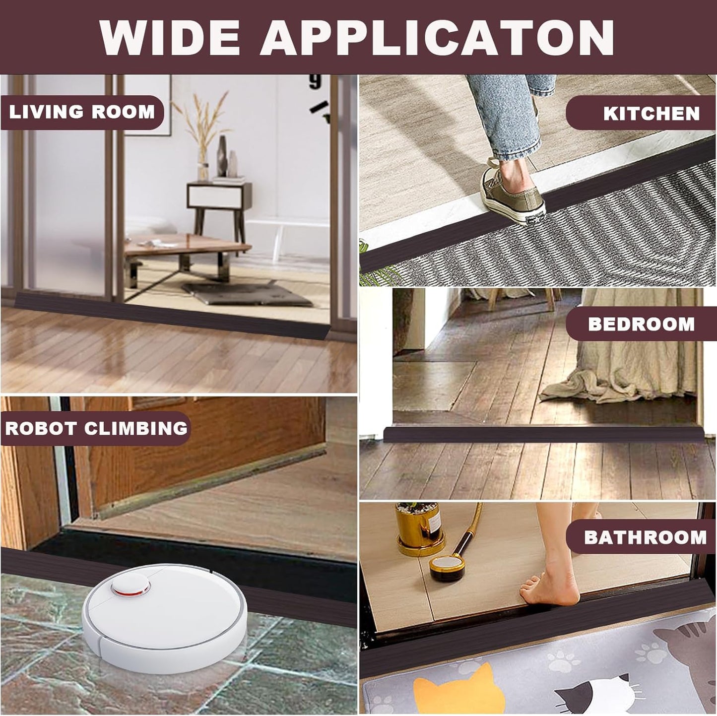 Vinyl Door Threshold Flooring Transition Strip Self Adhesive Carpet Edging Strip for Laminate Doorway Edge Threshold from 3/5" to 4/5" (Black Walnut Wood Grain, 3.3 Ft)