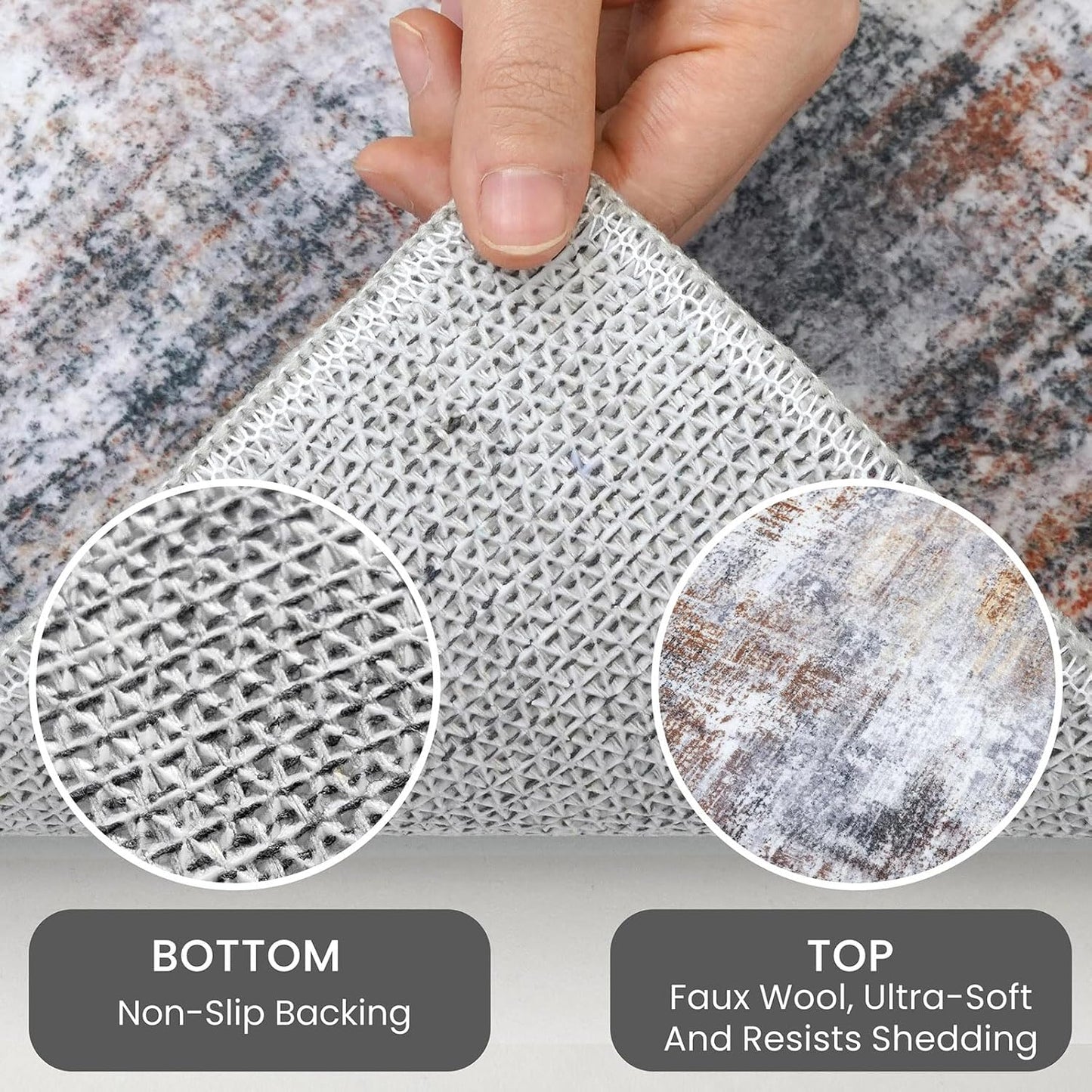 IOHOUZE Abstract Area Rugs 5x7 Ft Washable Rugs for Living Room, Non Slip Dining Room Rug, Printed Faux Wool Rugs for Bedroom, Floor Carpet for Office Nursery Playroom, Orange Grey