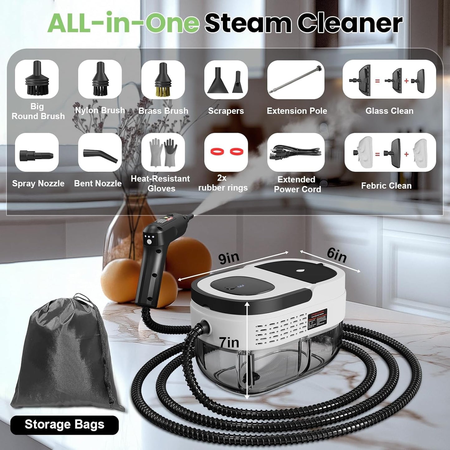 Handheld Steam Cleaner for Home, 2500W High Pressure Steam Cleaner for Car Detailing, 3 Steam Levels, 1600Ml Tank, High Heat Steamer for Bed Bugs, Couch, Furniture, Kitchen, Bathroom