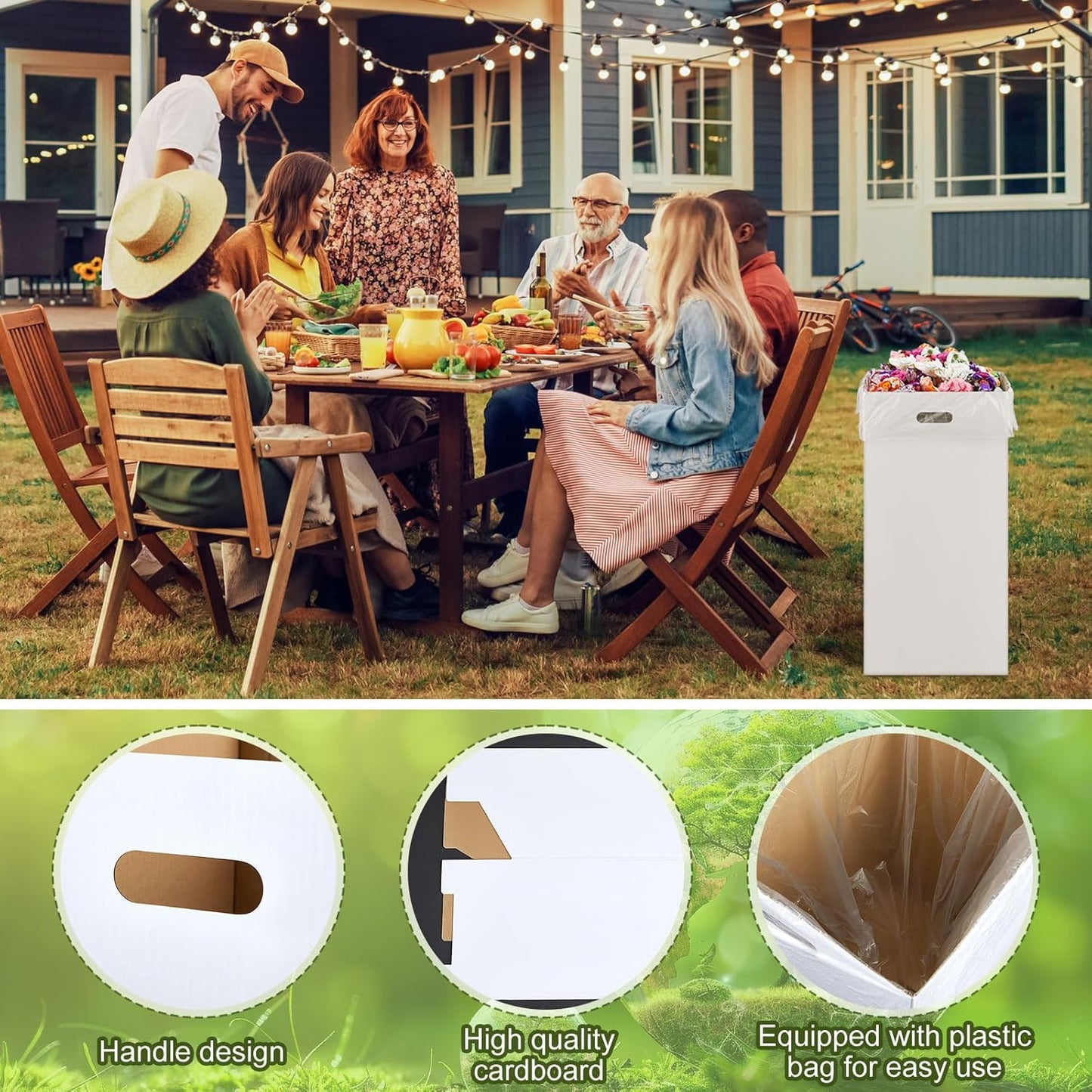 10 Pack 13 Gallon Cardboard Trash Cans Disposable and Reusable Corrugated Cardboard Cans Recycling Bins Bulk with 20 Garbage Bags for Parties Events