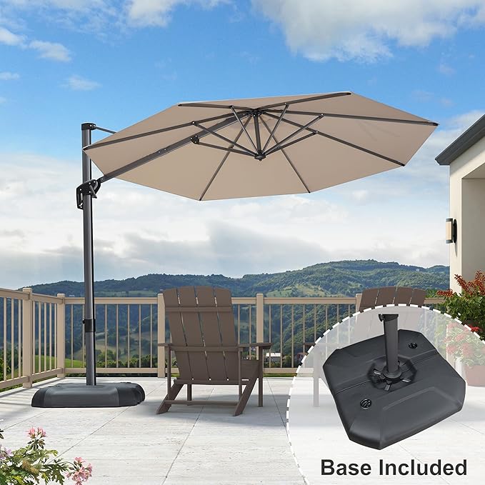 PURPLE LEAF 10 Feet Patio Umbrella with Base Outdoor Cantilever Round Umbrella Aluminum Offset Umbrella with 360-degree Rotation for Garden Deck Pool Patio, Beige