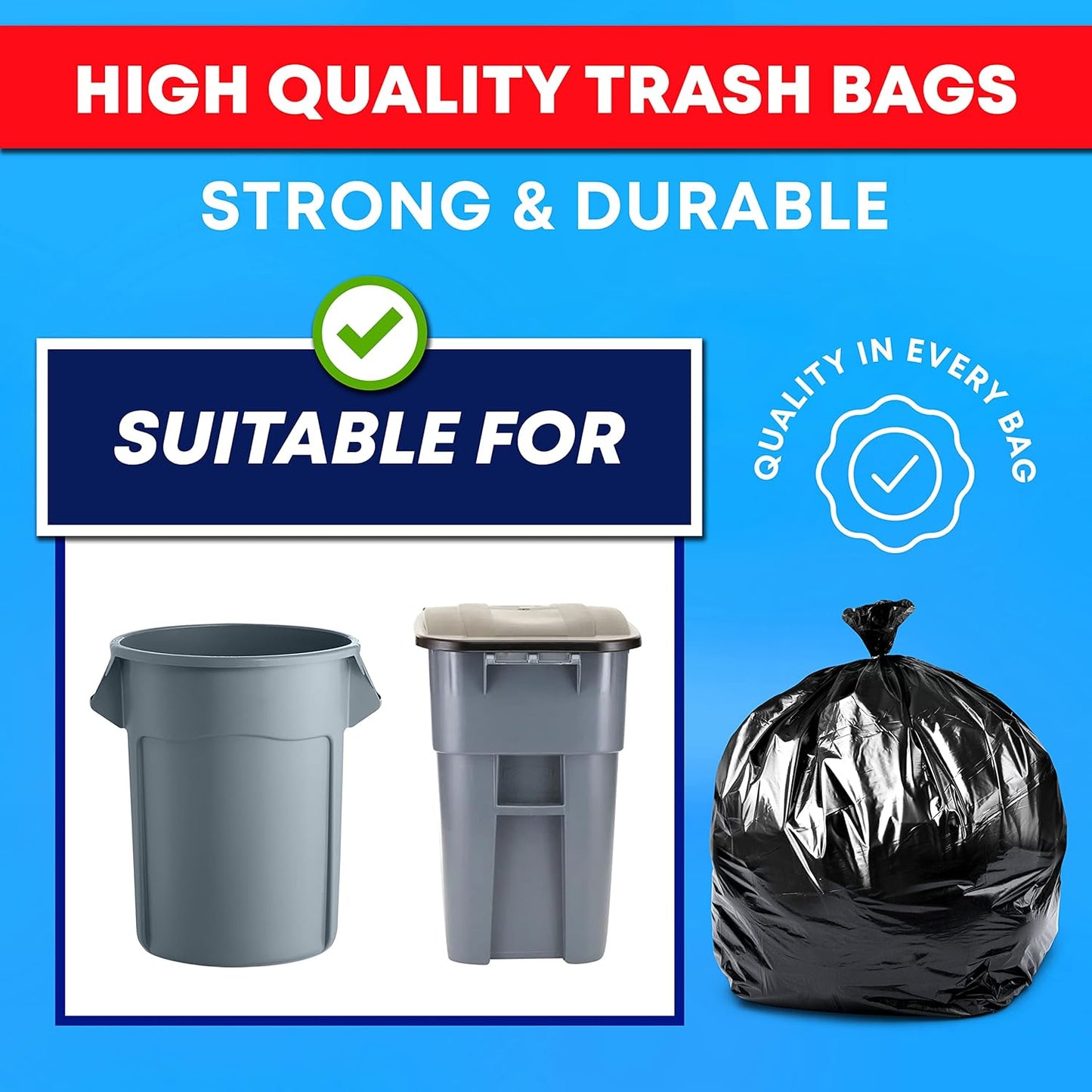 Veska 65 Gallon Trash Bags Heavy Duty | 120 Count | 64 Gallon Trash Bags for Toter - Large Garbage Bag 70 Gallon