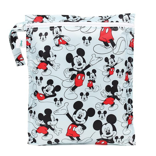 Bumkins Disney Waterproof Wet Bag for Baby, Travel, Swim Suit, Cloth Diapers, Pump Parts, Pool, Gym Clothes, Toiletry, Strap to Stroller, Daycare, Zipper Reusable Bag, Packing Pouch, Mickey Mouse