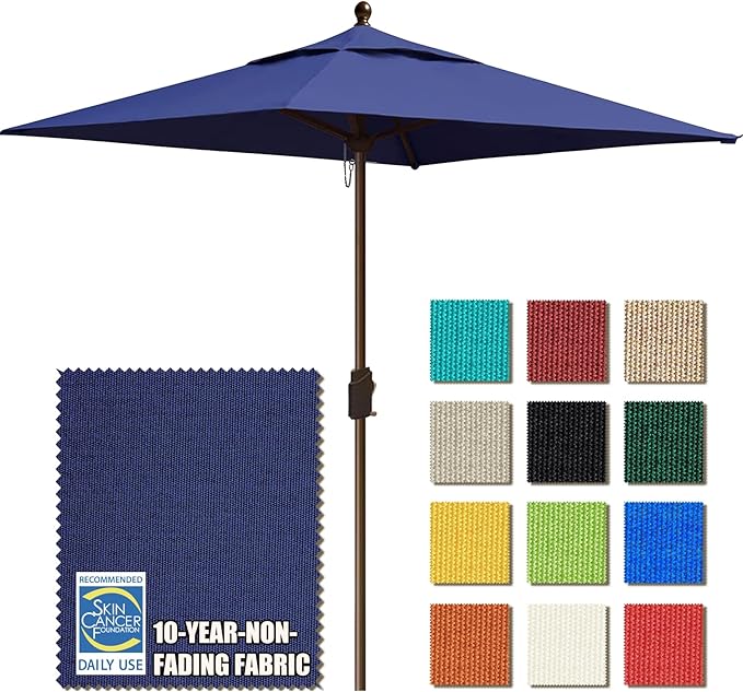 EliteShade USA 10-Year-Non-Fading 6x6Ft Square Market Umbrella Patio Outdoor Table Umbrella with Ventilation, Navy Blue