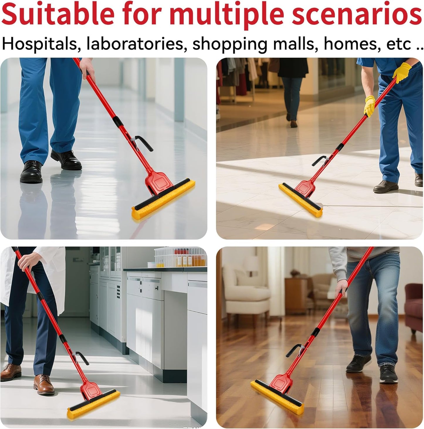 Compressed Cellulose Sponge Mop with 2 Roller swop mop Heads Suitable for Wood, Ceramic Tiles and Other Flat and Smooth Floors (1 Handle and 2 Heads)