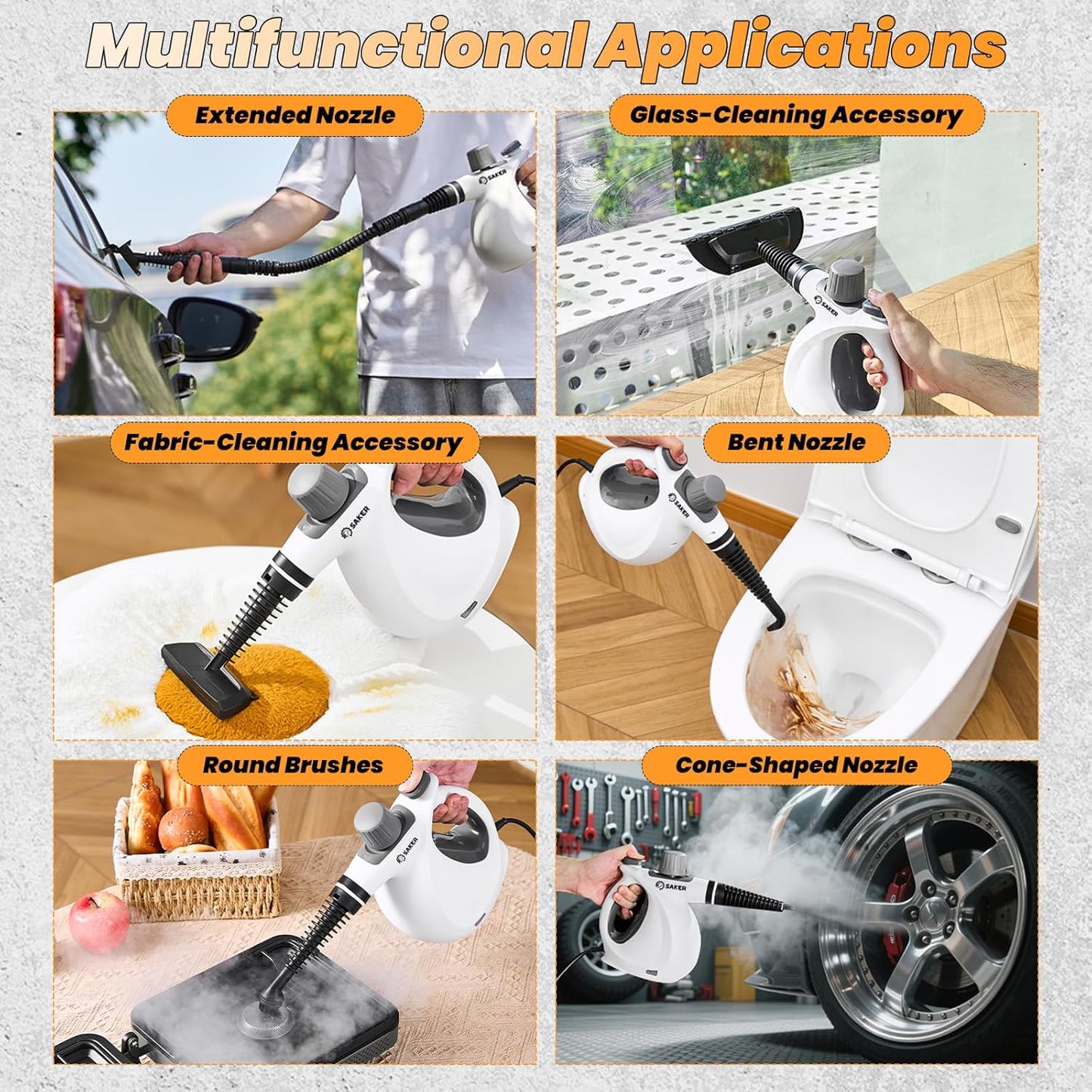 Saker Handheld Steam Cleaner New,Portable Steam Cleaner for Home,1050W Steam Cleaner,9 Fiber Cloths for Quick Heating & Deep Cleaning of Floors, Cars, and Kitchen