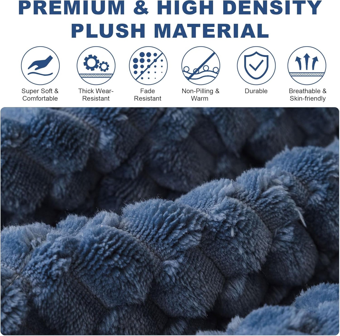 OTOB All Seasons Sofa Covers for 3 Cushion Couch Washable, Fuzzy Non Slip Kids & Pet Friendly Couch Cover Furniture Protector, Soft Plush Sofa Slipcovers Dog Bed Mats (Navy Blue, 31.5" x 70.9'')