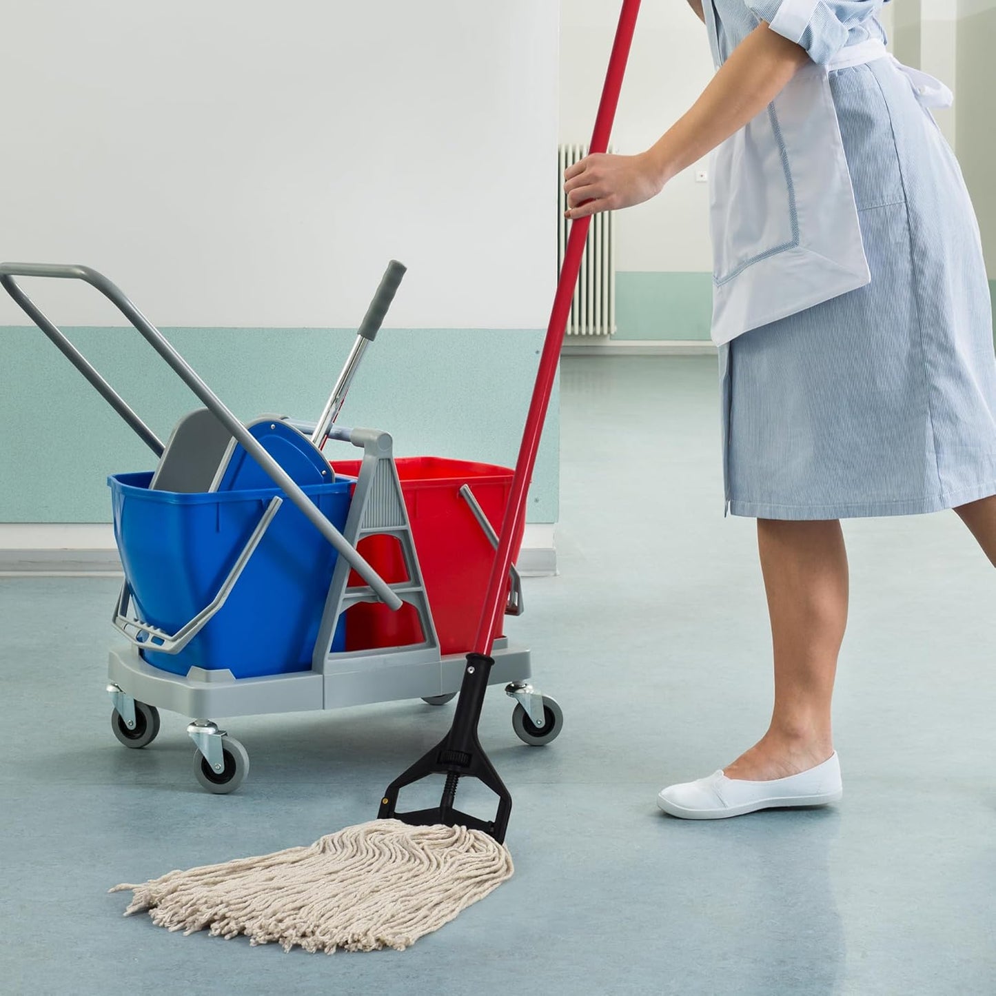 Matthew Cleaning 16oz 6Pack Cotton Floor Mop,Cotton Looped-Open String Heavy Duty String Refills, Universal Headband Blend ,Mop Head Replacement for Home, Industrial and Commercial Use(White)