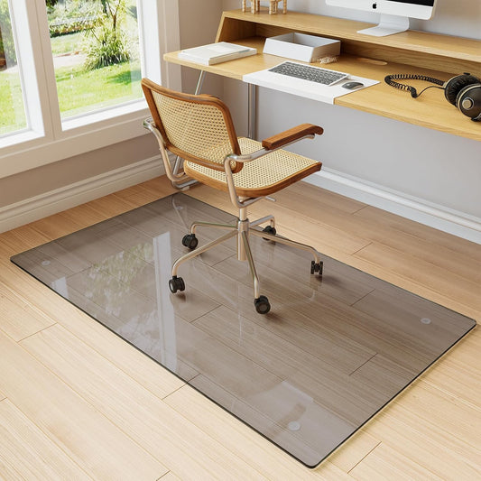 Koonmi Tempered Glass Chair Mat for Hardwood Floors & Carpets, 30" x 55“ Grey Heavy Duty Office Floor Protector with Noise-Free Gliding Shatterproof for Home Office Desk