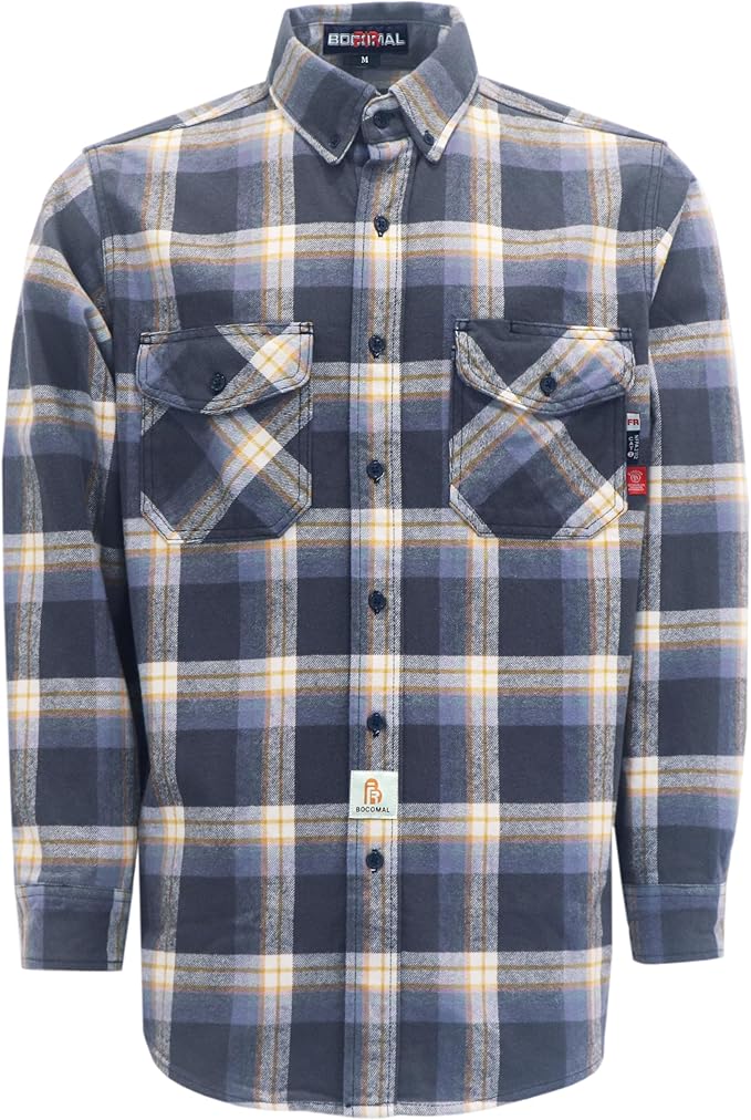 BOCOMAL FR Shirts for Men Welding Shirt Plaid 8.5oz Heavyweight Fire Retardant/Flame Resistant Welding Jacket