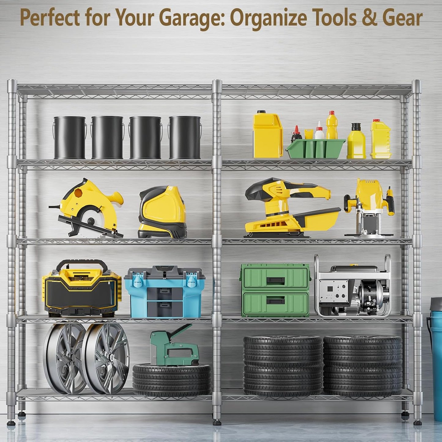 Himimi 72"W Wire Rack Shelving-2000LBS Capacity, Adjustable Storage Shelves Metal Shelves for Storage, 5-Tier Heavy Duty Wire Organizer for Kitchen, Garage, Pantry, 72" W x 18" D x 72" H, Silver Grey