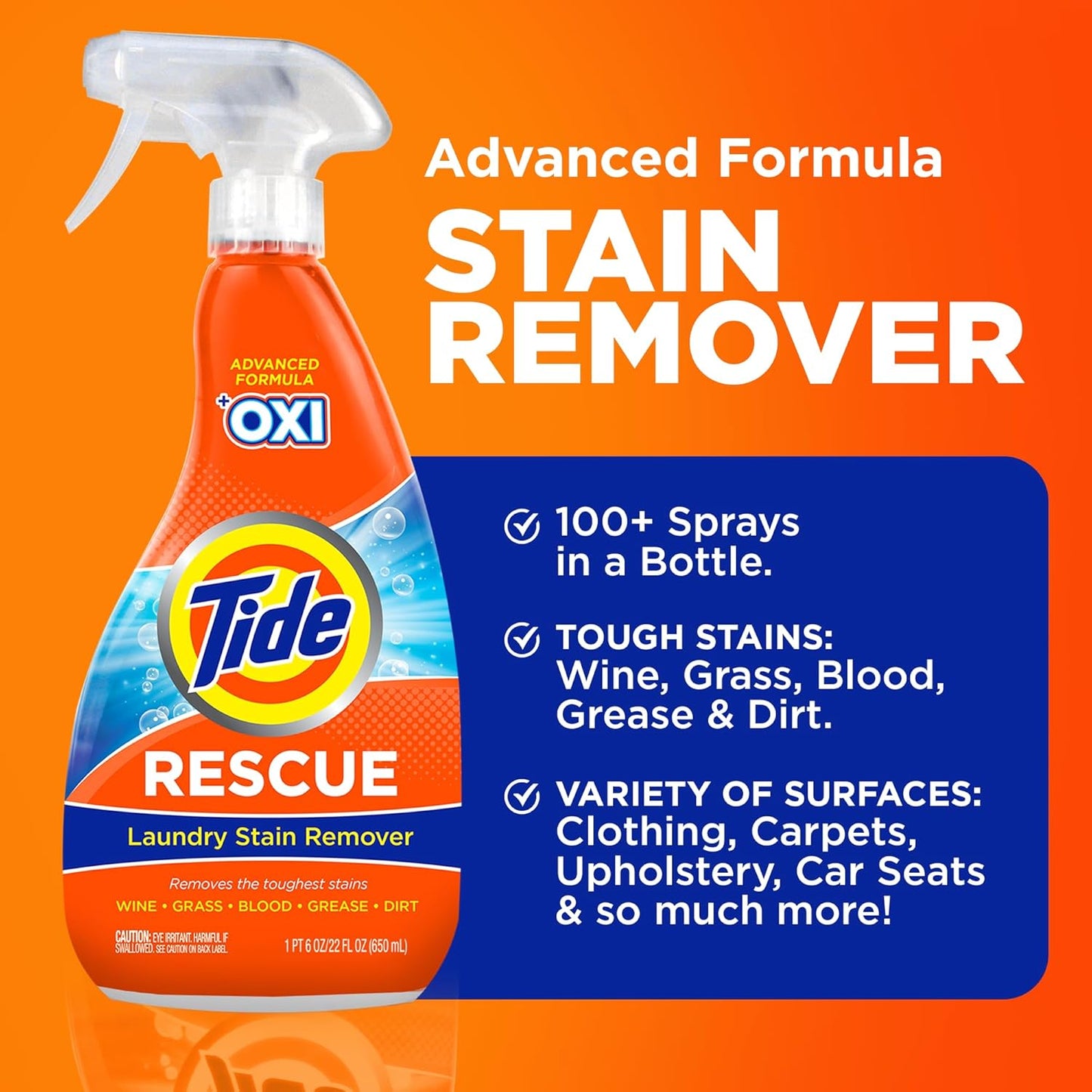 Tide Laundry Stain Remover Spray with Oxi, Travel Stain Remover for Clothes, Carpet, Upholstery, Pet Bedding, Stain Treater Spray for Tough Stains from Wine, Coffee, Grease, 3 Oz (Pack of 3)
