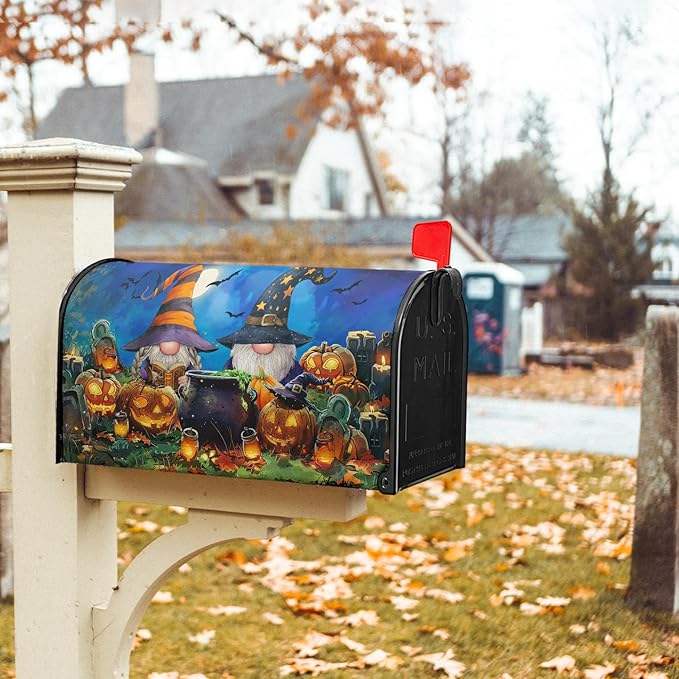 Halloween Gnomes Mailbox Covers Magnetic Large Size Humor Spooky Pumpkins Waterproof Mail Box Cover Autumn Halloween Happy Holiday Letter Post Wraps for Home Garden Yard Outdoor 25.5x21 Inch