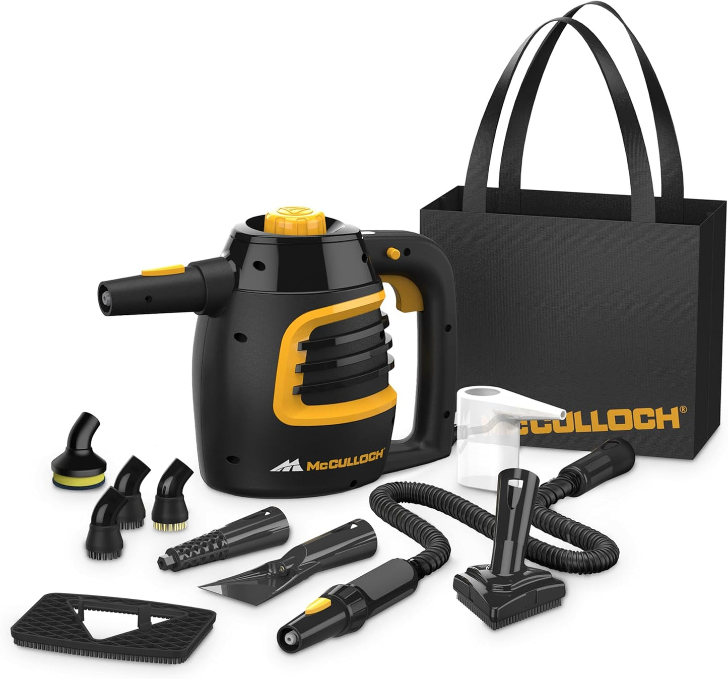McCulloch MC1230 Handheld Steam Cleaner, 10 Minute Runtime, 11 Accessories: Jet Nozzle, Brushes, & More - Built for Home, Tile, Grout, Carpet, Furniture, & Personal Car Detailing