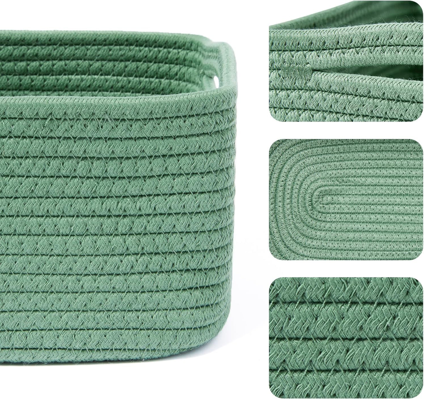 Small Storage Baskets for Organizing | Closet Organizer Bins | Shelf Toy Basket | Woven Rope Baskets | Cube Decorative Box | Shallow Basket | 13x8.5x5.1” | 4 Packs Green