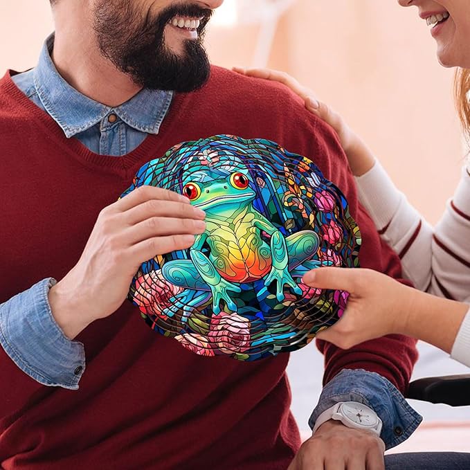 Frog Yard and Garden Wind Spinner, Unique 3D Hanging Frog Wind Spinner