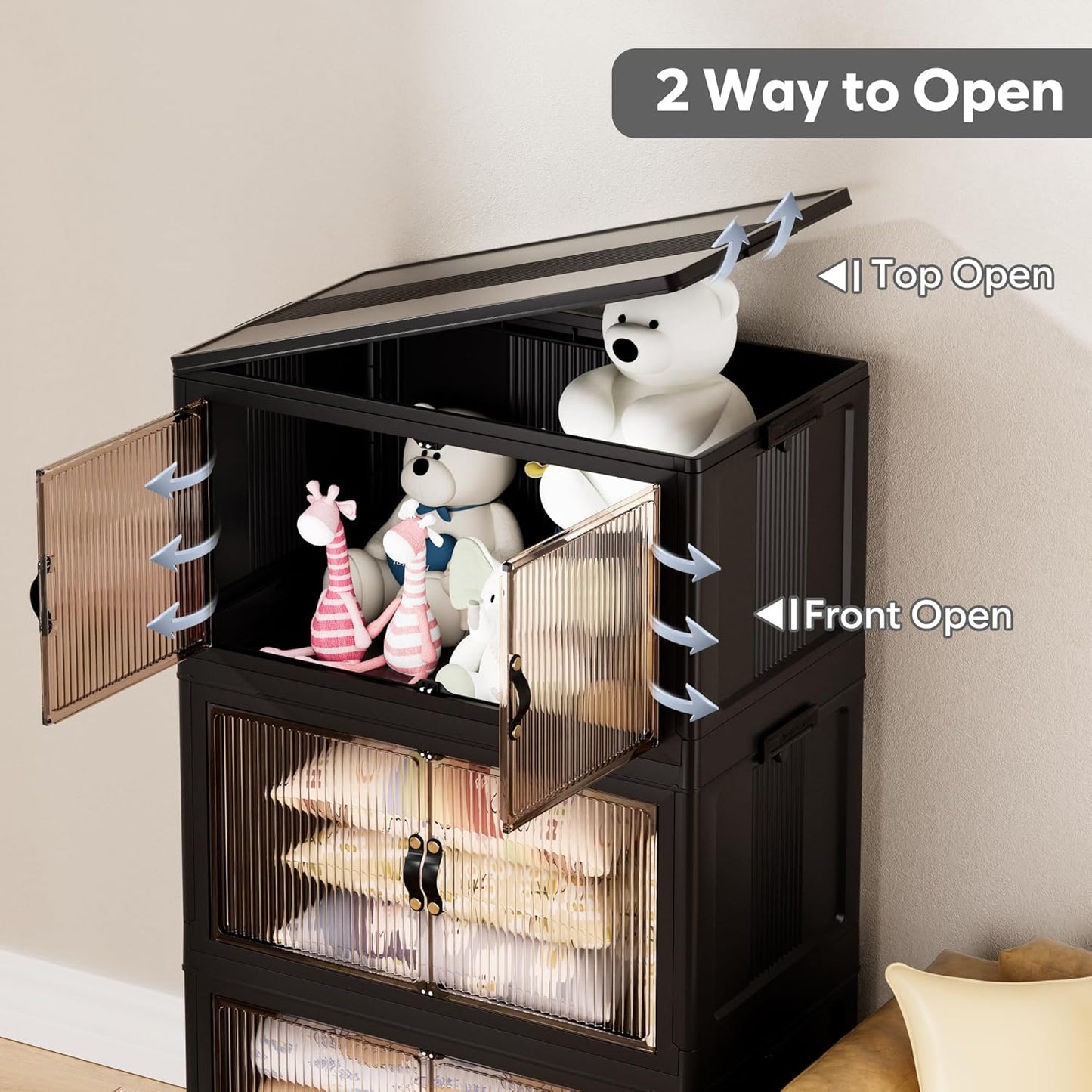 Jalove 50QT Plastic Storage Bins with lids, Stackable Collapsible Storage Containers with Wheels, Closet Organizer and Storage Drawers, Clothes Storage Cabinet for Home Office Garage, 3 Pack Black