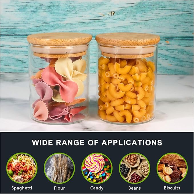 DHSBTLS 6 oz Glass Jars with Bamboo Lids, Borosilicate Glass Airtight Canisters sets, Food Storage Container, Pantry Organization and Storage Jars, Kitchen Spice Jars of 15