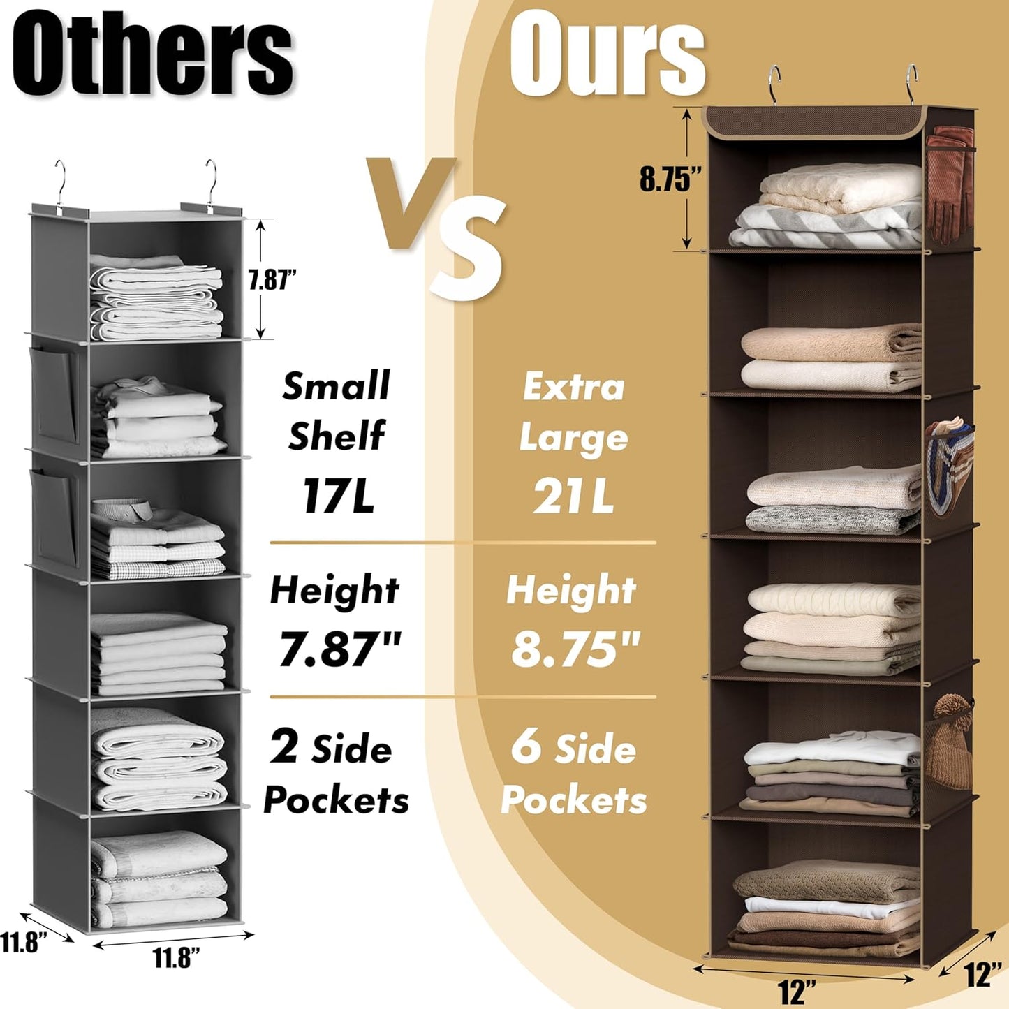 Simple Houseware 6 Shelf Hanging Closet Organizer, Brown