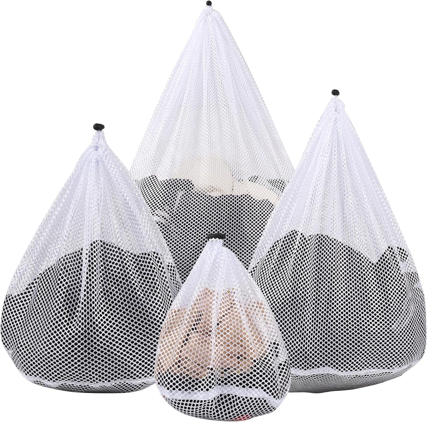 4Pcs Mesh Laundry Bags Washing Machine Mesh Wash Bags for Clothes,Underwear,Lingerie, Bed Linen with Drawstring Closure Sturdy(4 Size)